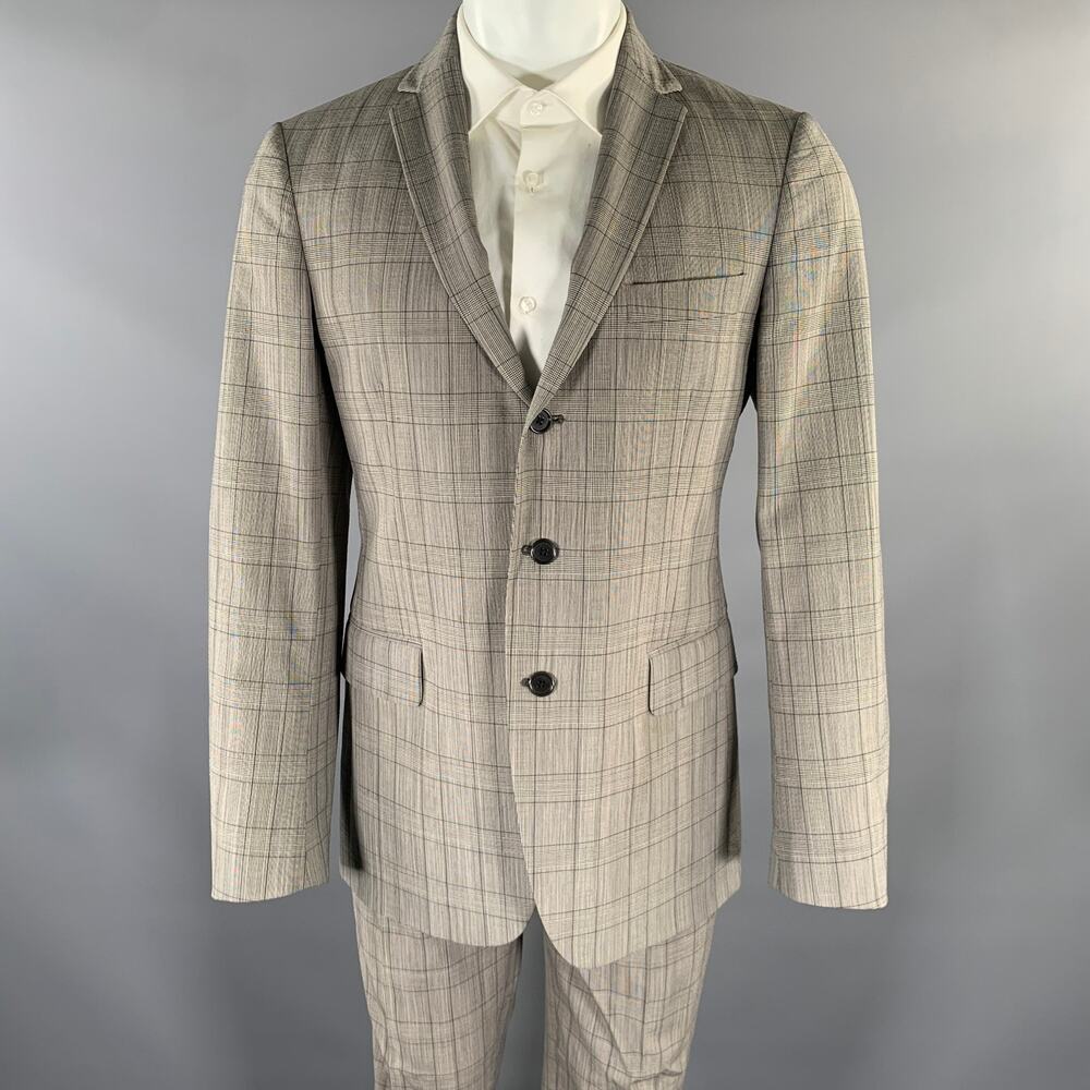 JOHN VARVATOS Size 38 Grey Plaid Wool Blend Notch Lapel Suit